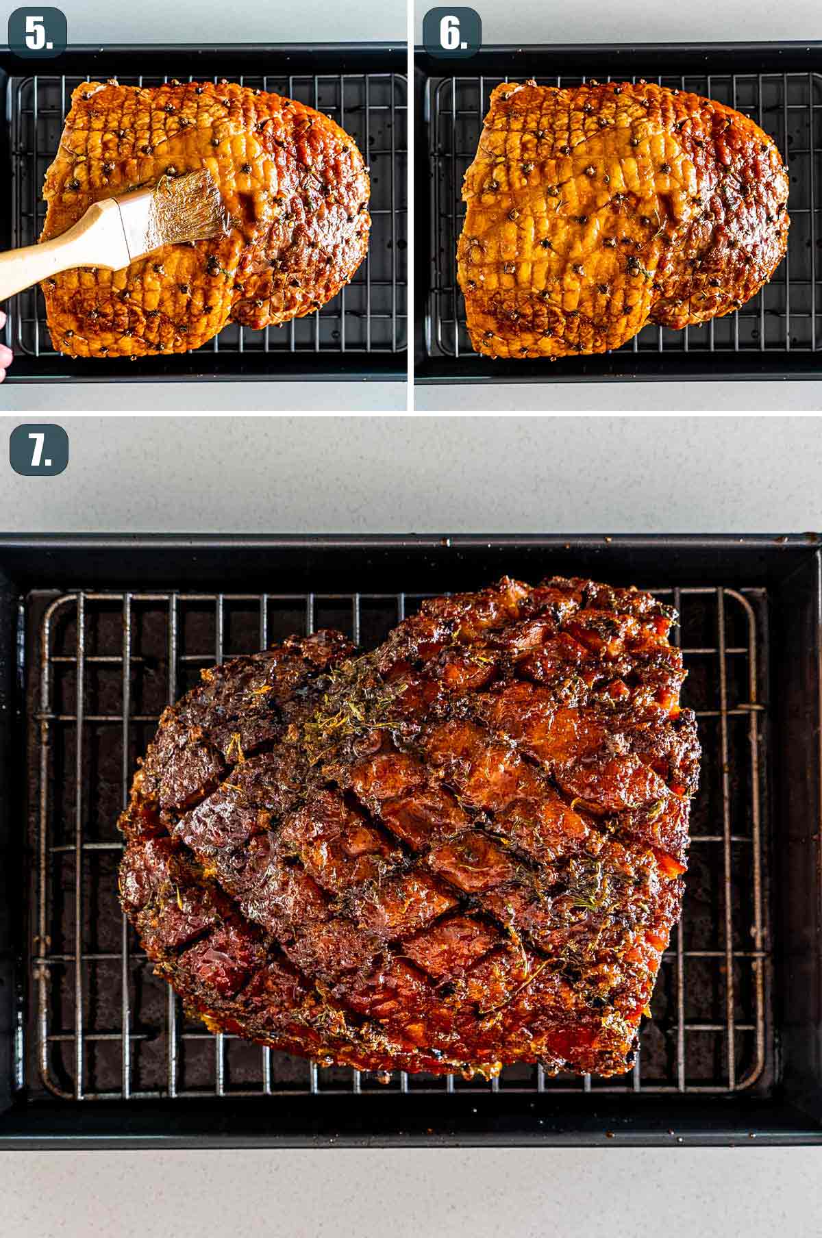 process shots showing how to bake ham.