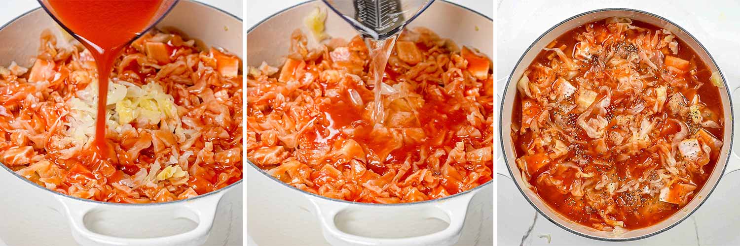 process shots showing how to make romanian cabbage rolls.