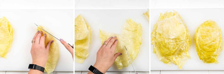 process shots showing how to make romanian cabbage rolls.