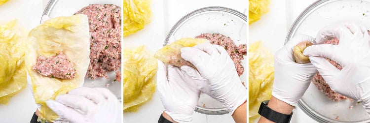 process shots showing how to make romanian cabbage rolls.