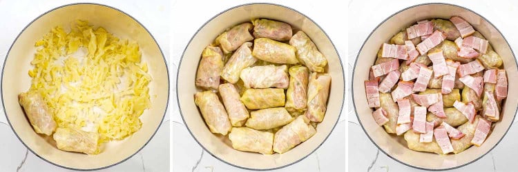 process shots showing how to make romanian cabbage rolls.