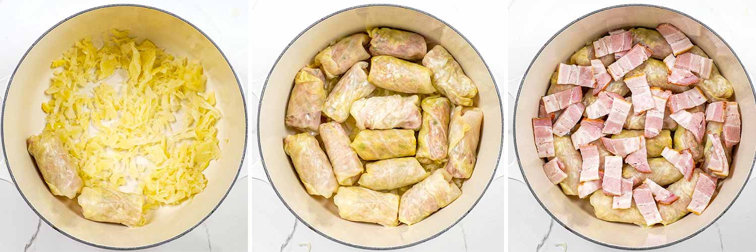 process shots showing how to make romanian cabbage rolls.