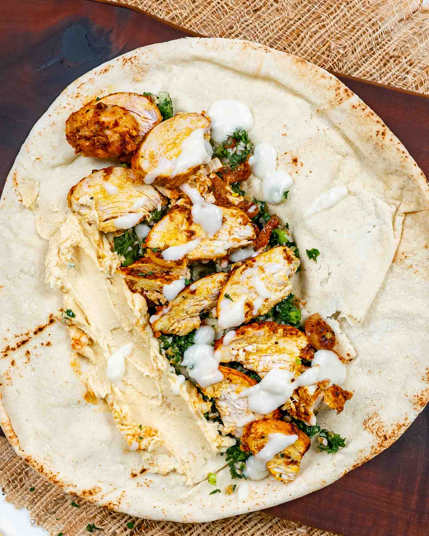 chicken shawarma in a wrap.