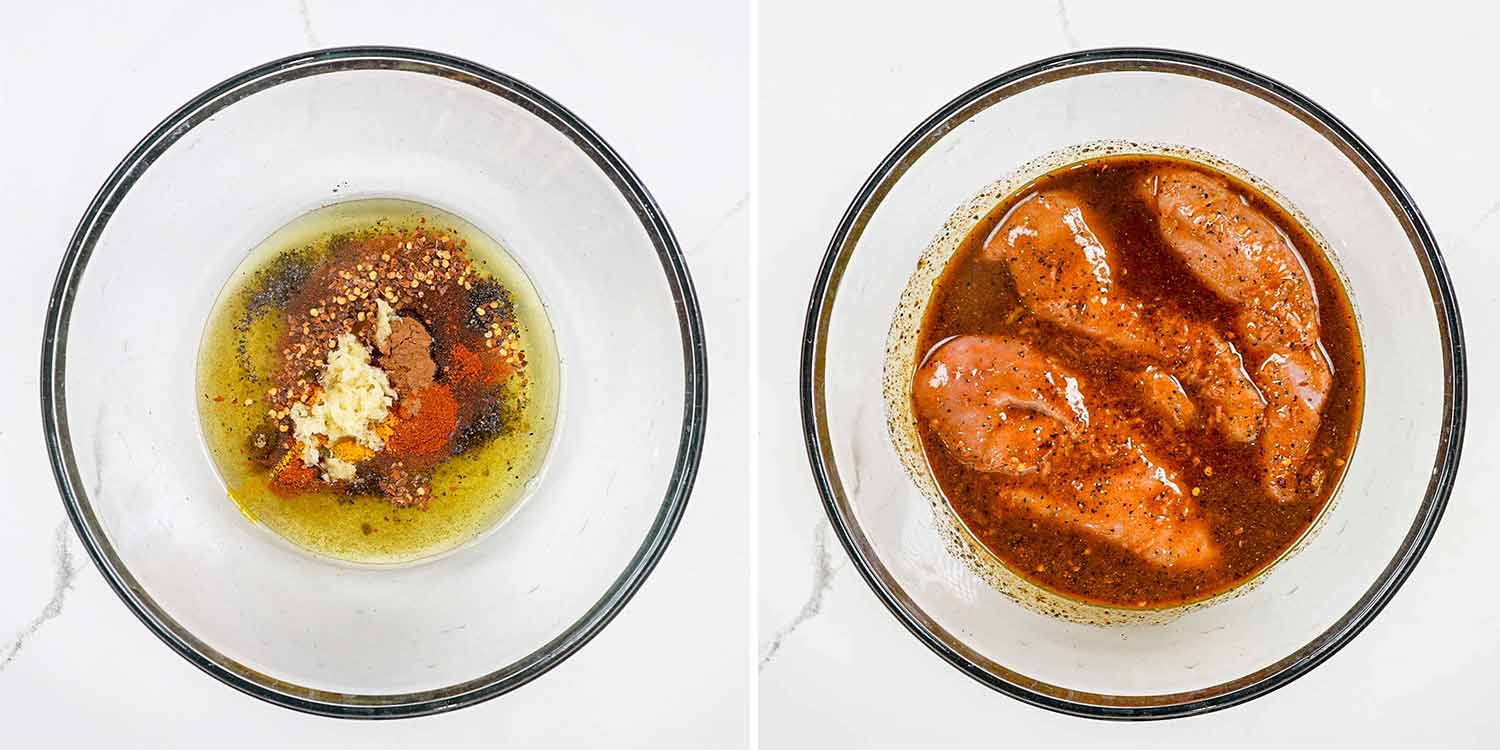 process shots showing how to make chicken shawarma.