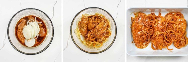 process shots showing how to make chicken shawarma.