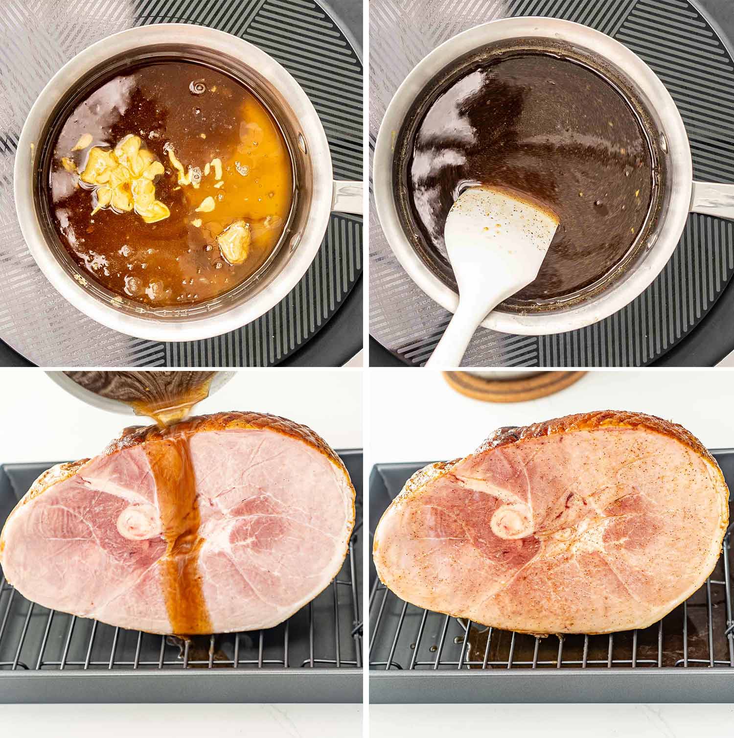 process shots showing how to make christmas ham.