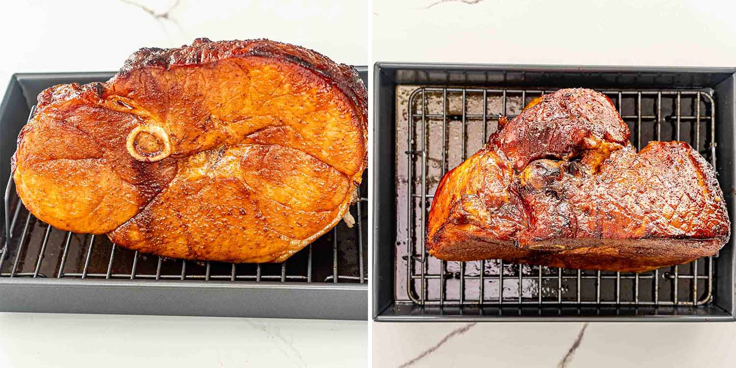 process shots showing how to make christmas ham.