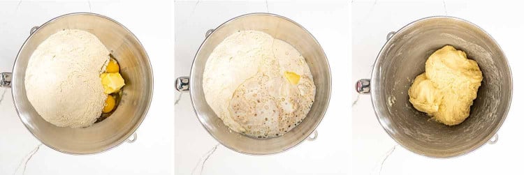 process shots showing how to make cinnabon cinnamon rolls.