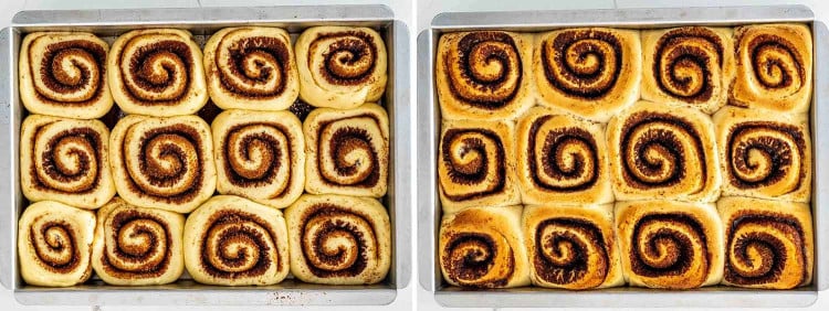 process shots showing how to make cinnabon cinnamon rolls.