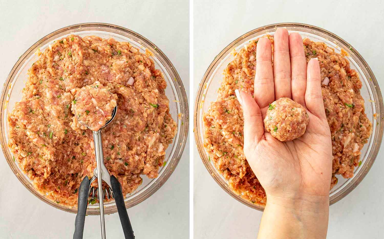 process shots showing how to make cranberry meatballs.