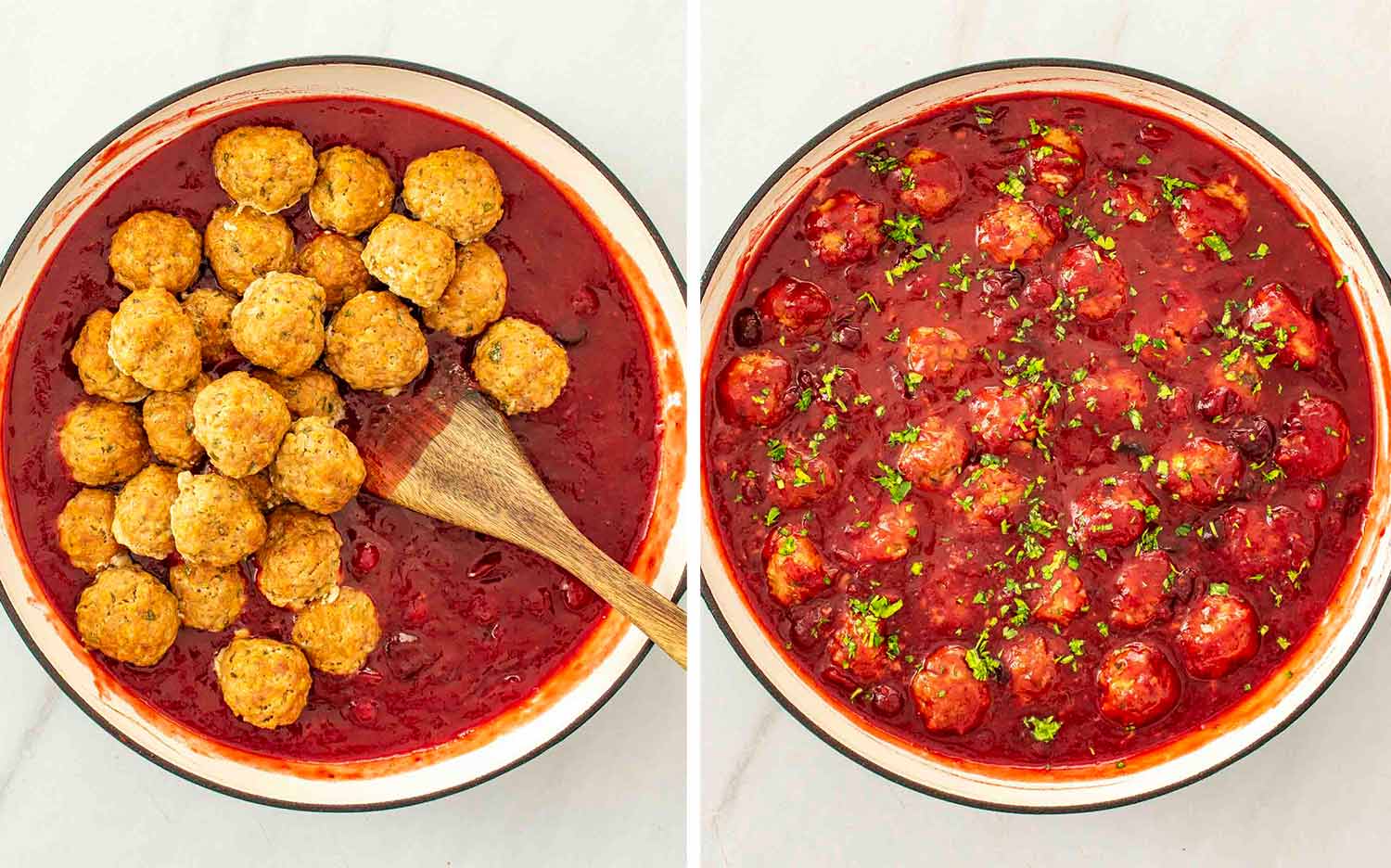 process shots showing how to make cranberry meatballs.