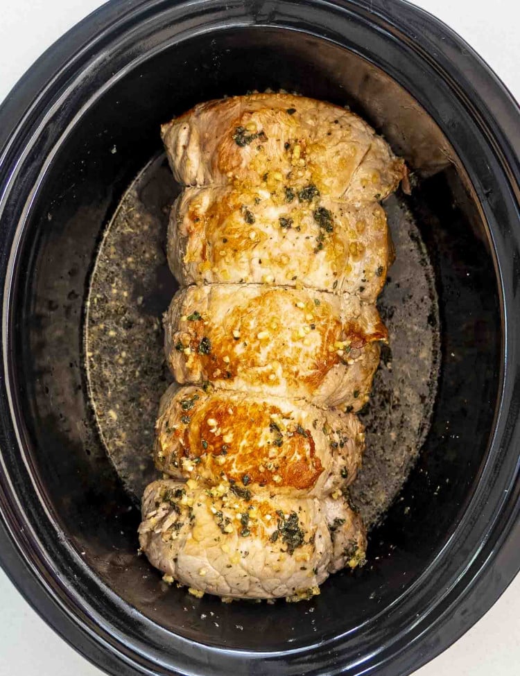 a pork loin roast in a crockpot.