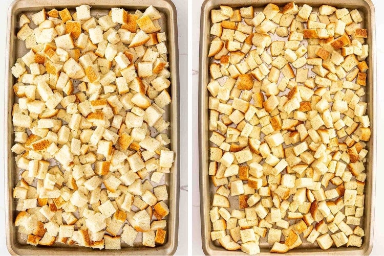 process shots showing how to make easy stuffing.