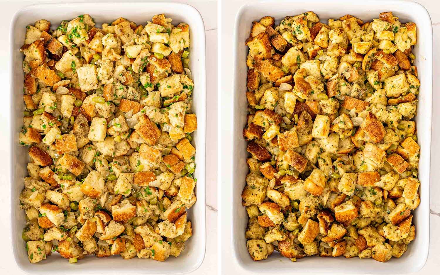 process shots showing how to make easy stuffing.