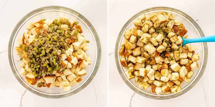 process shots showing how to make easy stuffing.