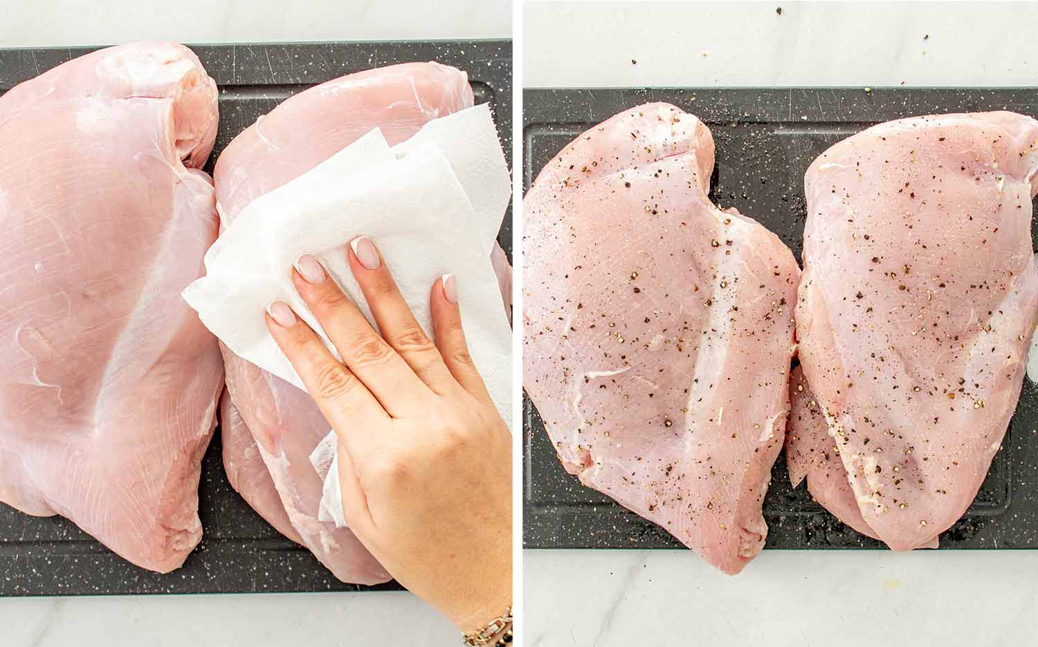 process shots showing how to make maple dijon roasted turkey breast.
