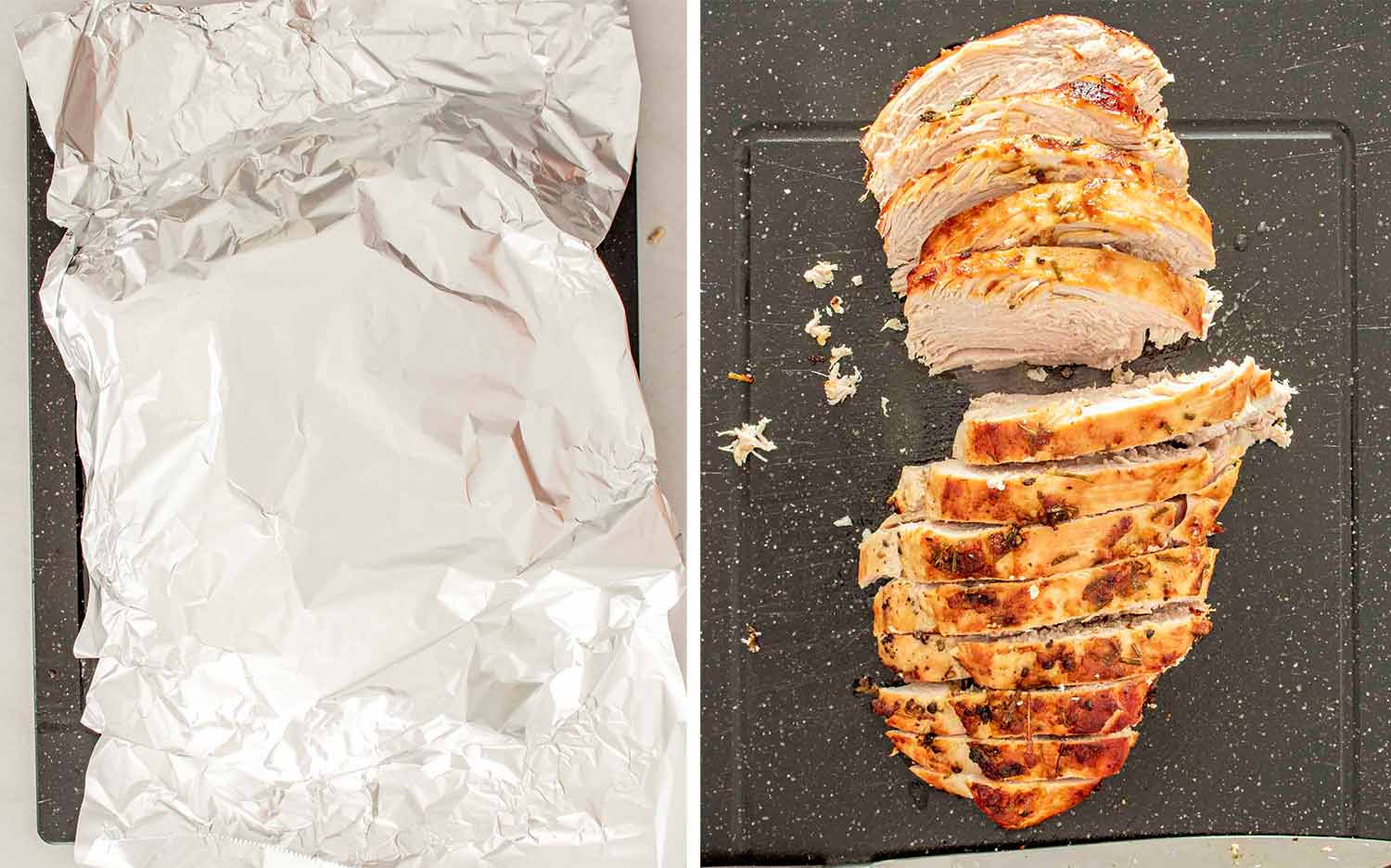process shots showing how to make maple dijon roasted turkey breast.