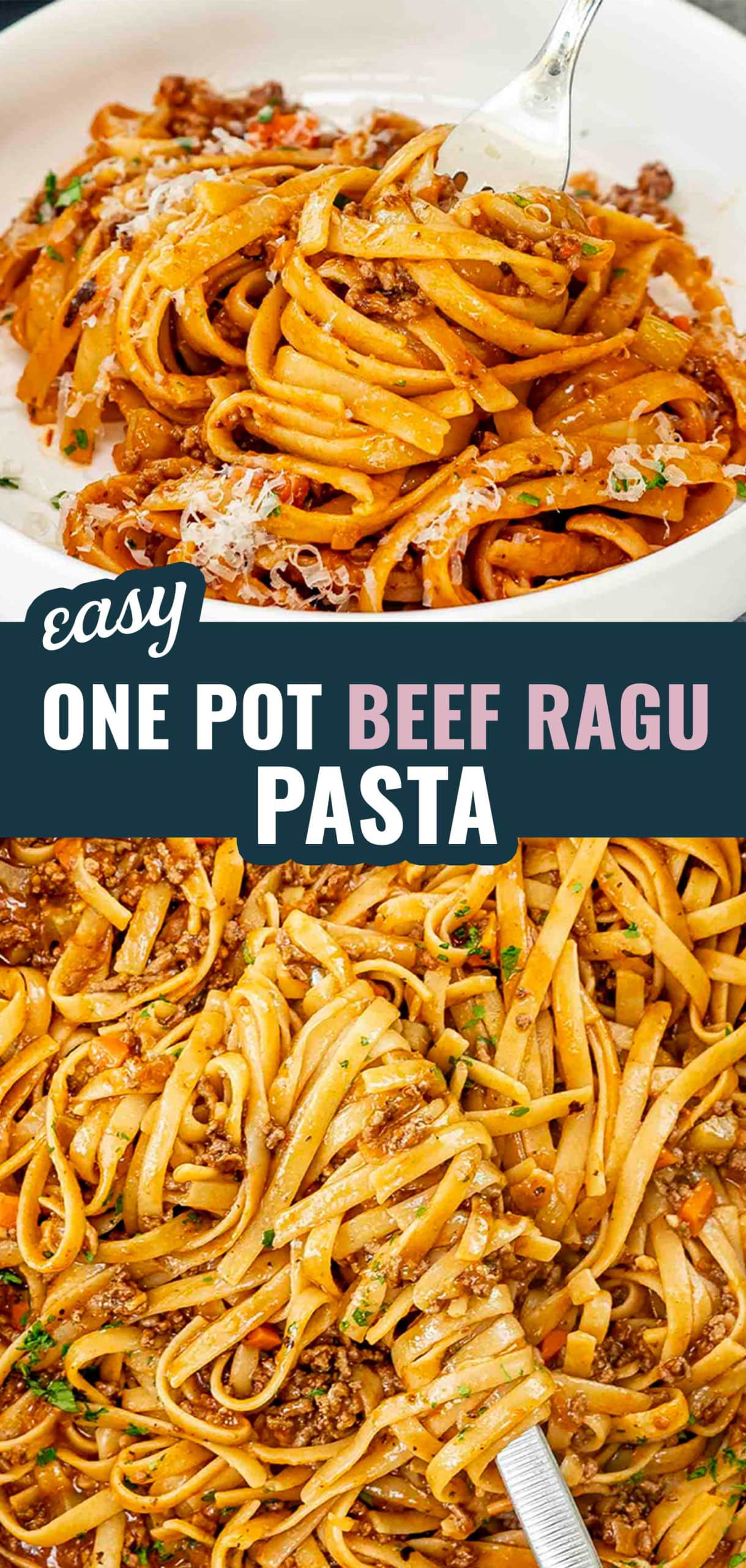 pin for one pot beef ragu pasta.