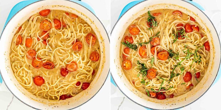 process shots showing how to make one pot pasta.