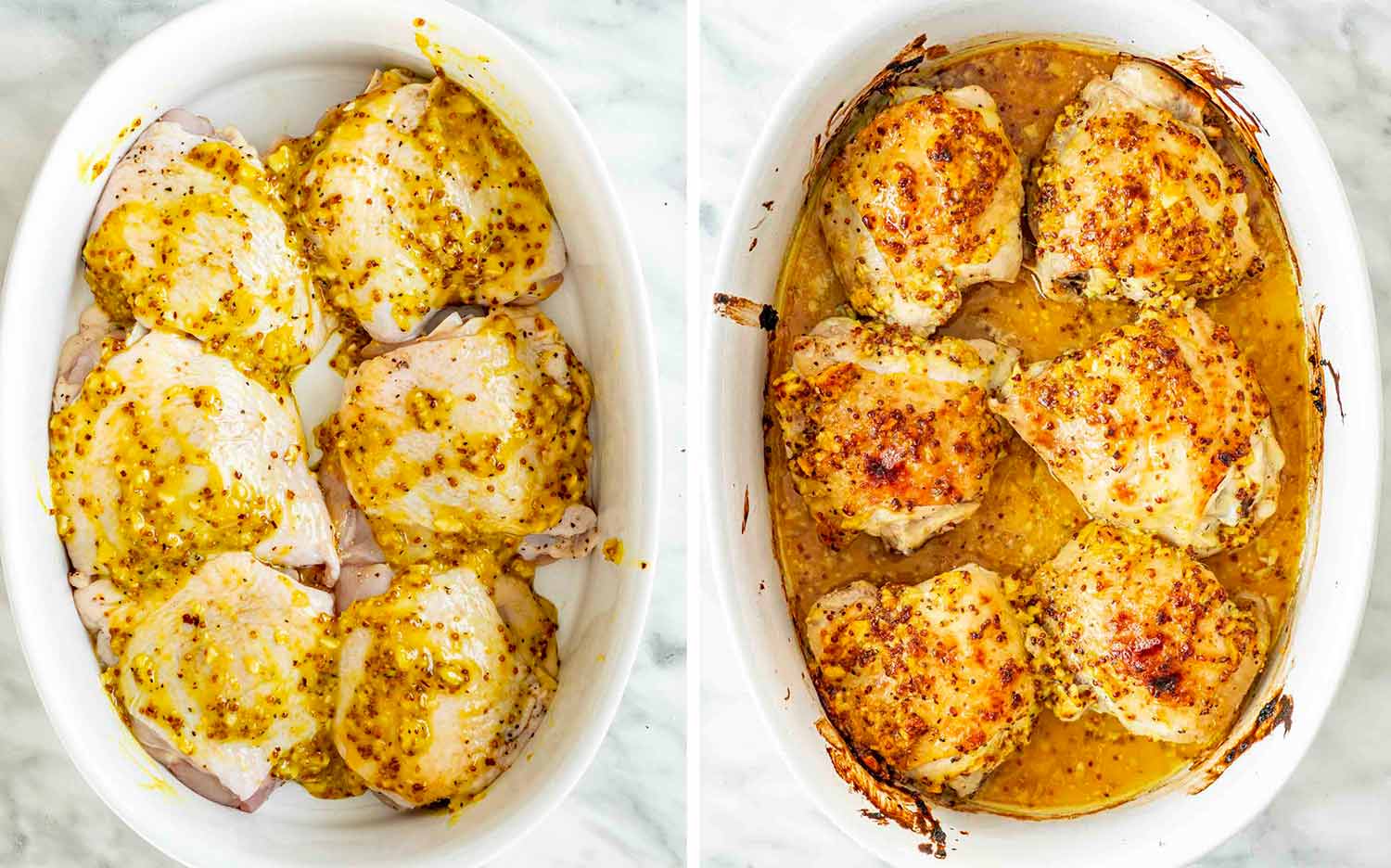 process shots showing how to make oven baked chicken thighs.