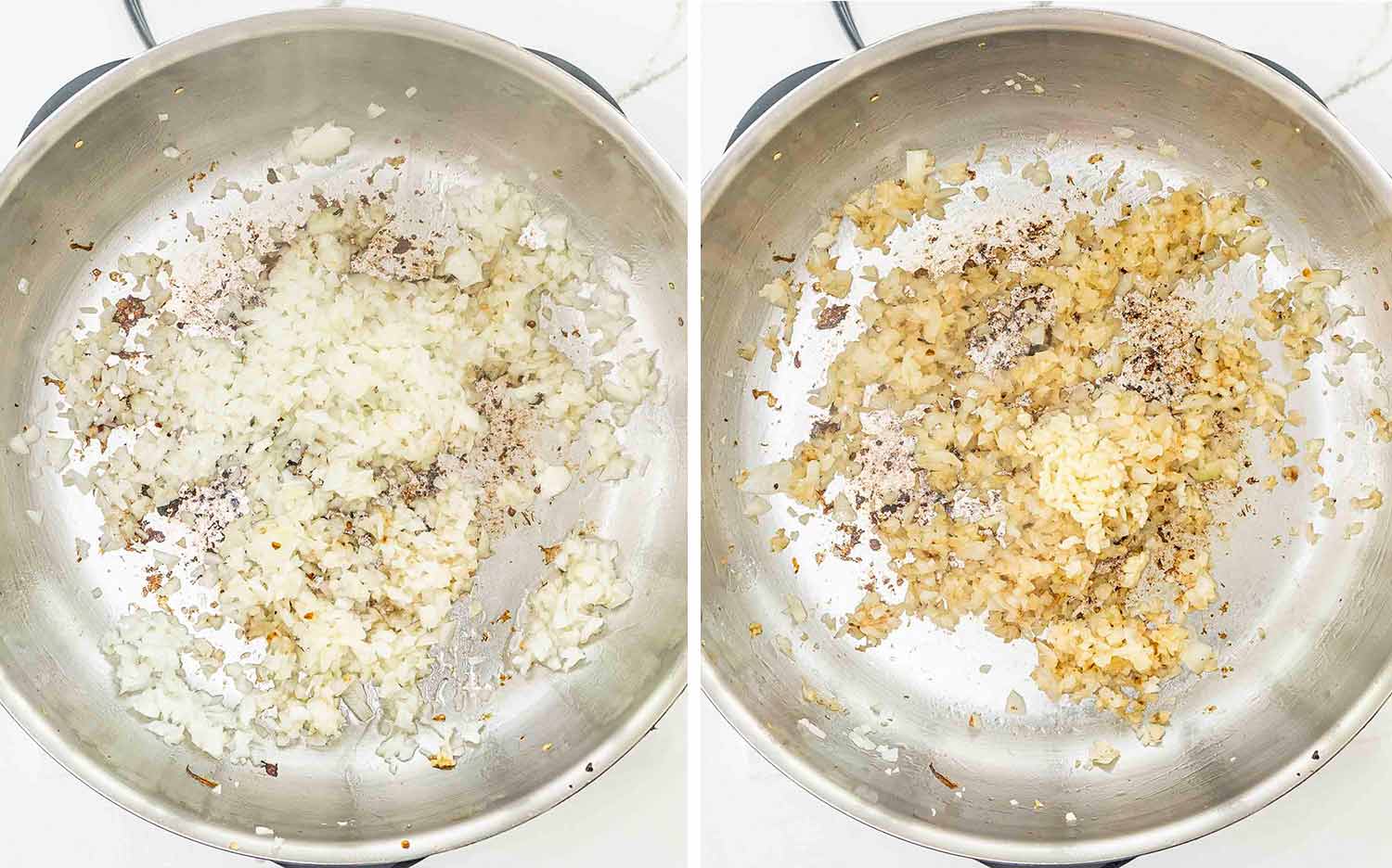 process shots showing how to make pasta alla norma.