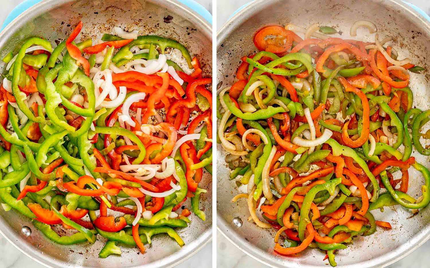process shots showing how to make pepper steak.