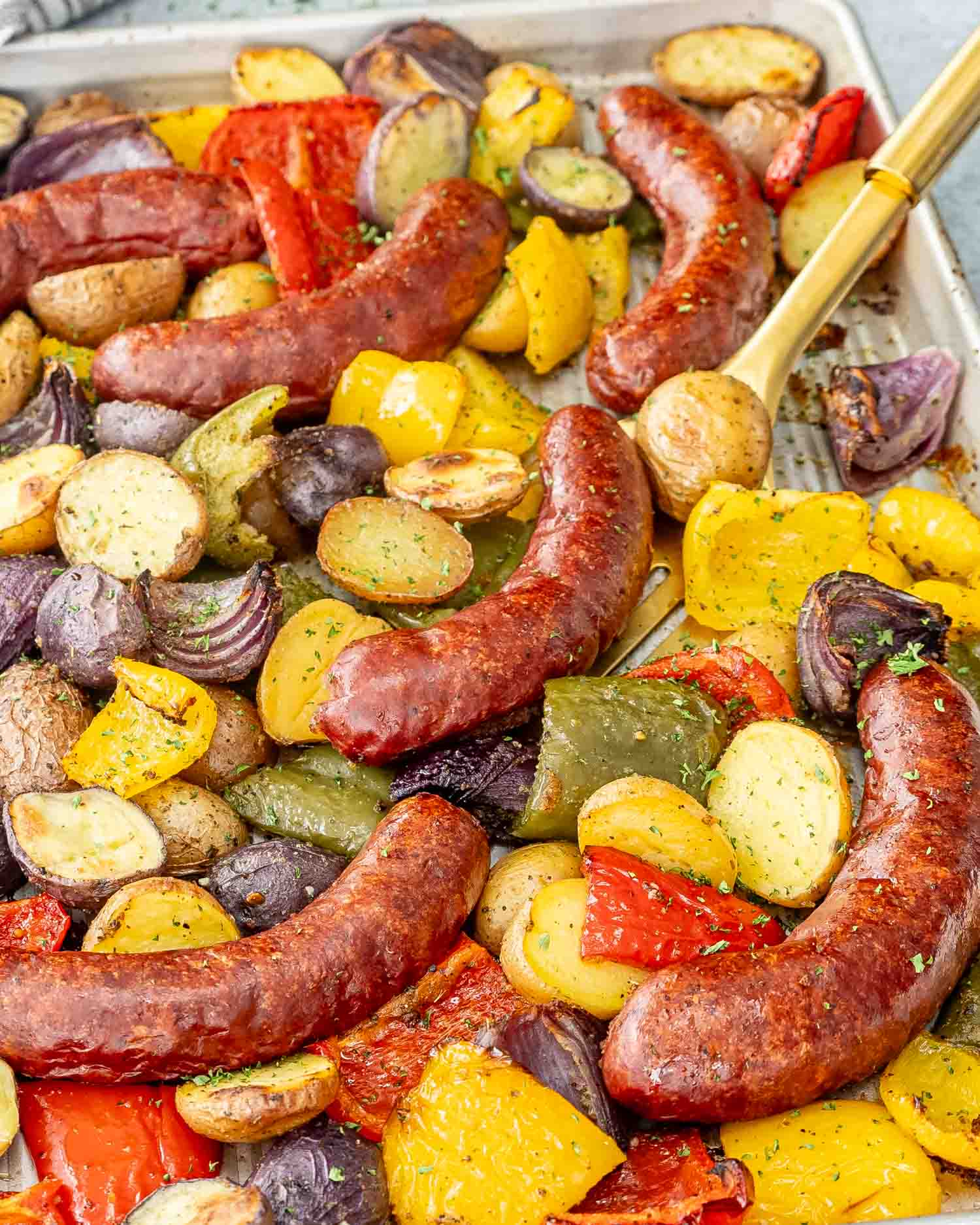 sausage and potato sheet pan dinner.