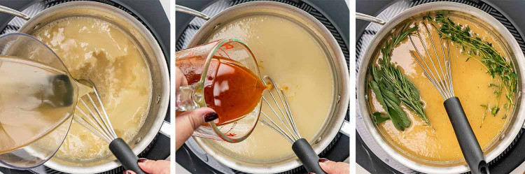 process shots showing how to make turkey gravy.