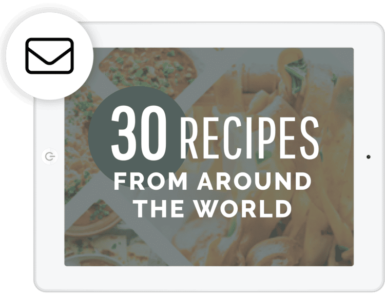 iPad showing title of ebook 30 recipes from around the world